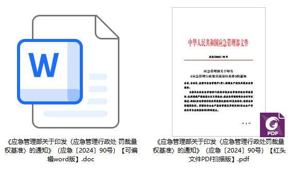 应急〔2024〕90号《应急管理部关于印发〈应急管理行政处罚裁量权基准〉的通知》【全文附PDF扫描版+word版下载】