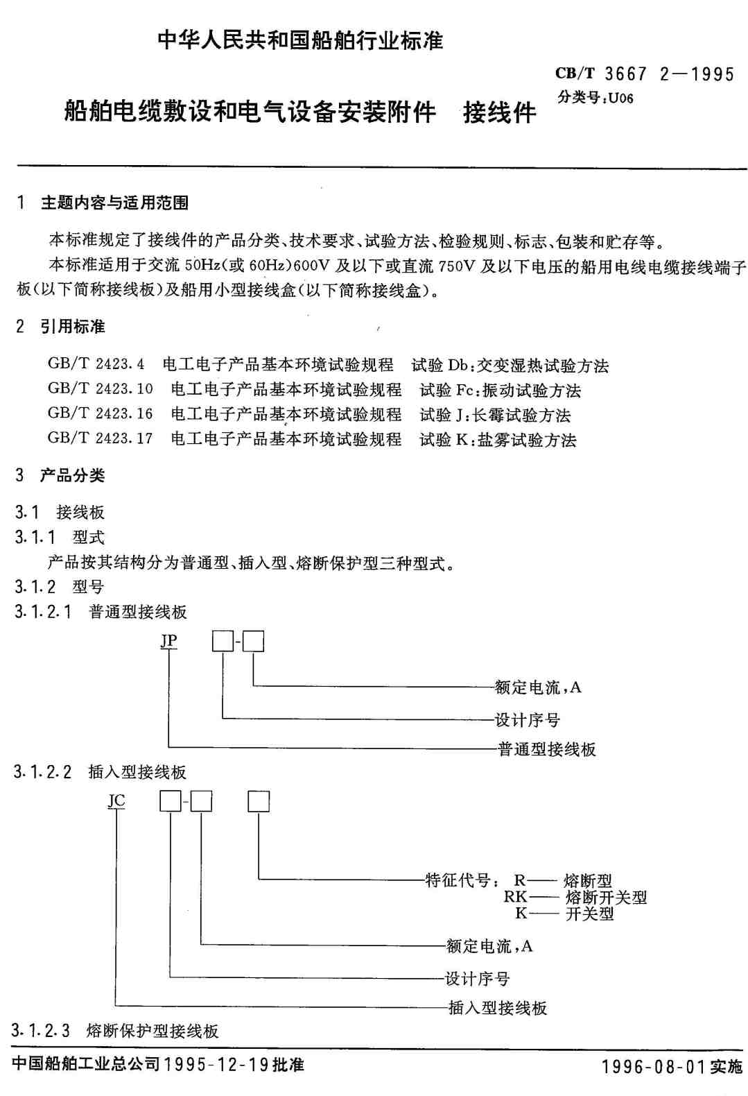 《船舶电缆敷设和电气设备安装附件第2部分：接线件》（CB/T3667.2-1995）【高清无水印PDF版下载】1