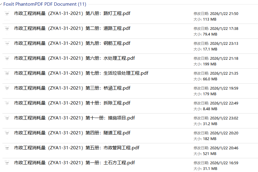 《市政工程消耗量》（ZYA1-31-2021）（2021年版）【全套11册打包下载】【高清无水印PDF版下载】1