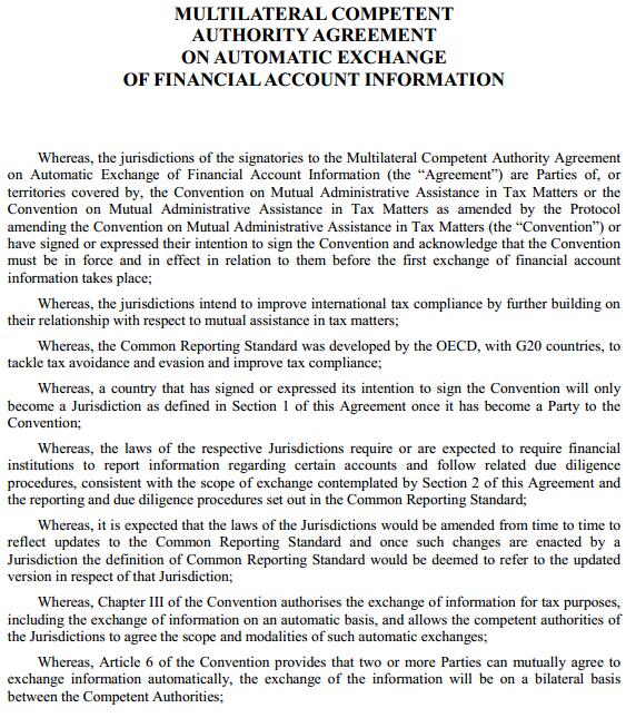 《金融账户涉税信息自动交换多边主管当局间协议》英文版(全文)